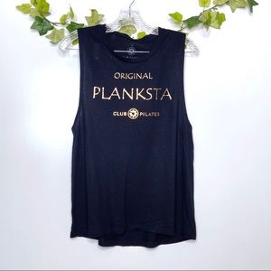 Club Pilates Original Planksta Black Crewneck Muscle Tee Shirt